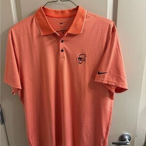 Nike Men's Orange Striped Polo Shirt waste management open!!